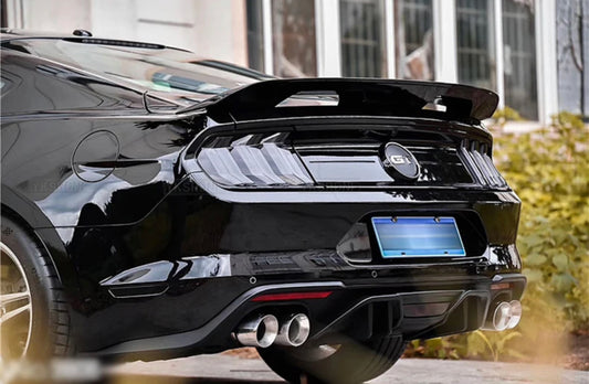 Mustang Quad Tip GT350 18-23 Rear Bumper Lip Diffuser High Quality Splitter Leather patter GT Black Big Fin Style - ONECARWORLD