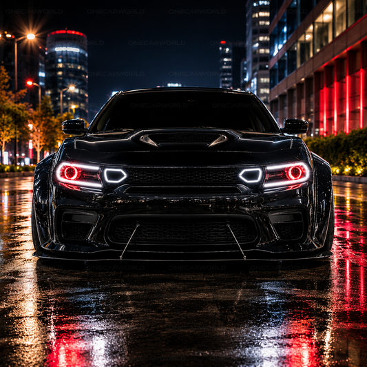 Dodge Charger Widebody Front Grille with LED Snorkel Lights & Legs 2015-2023 Gloss Black | Onecarworld