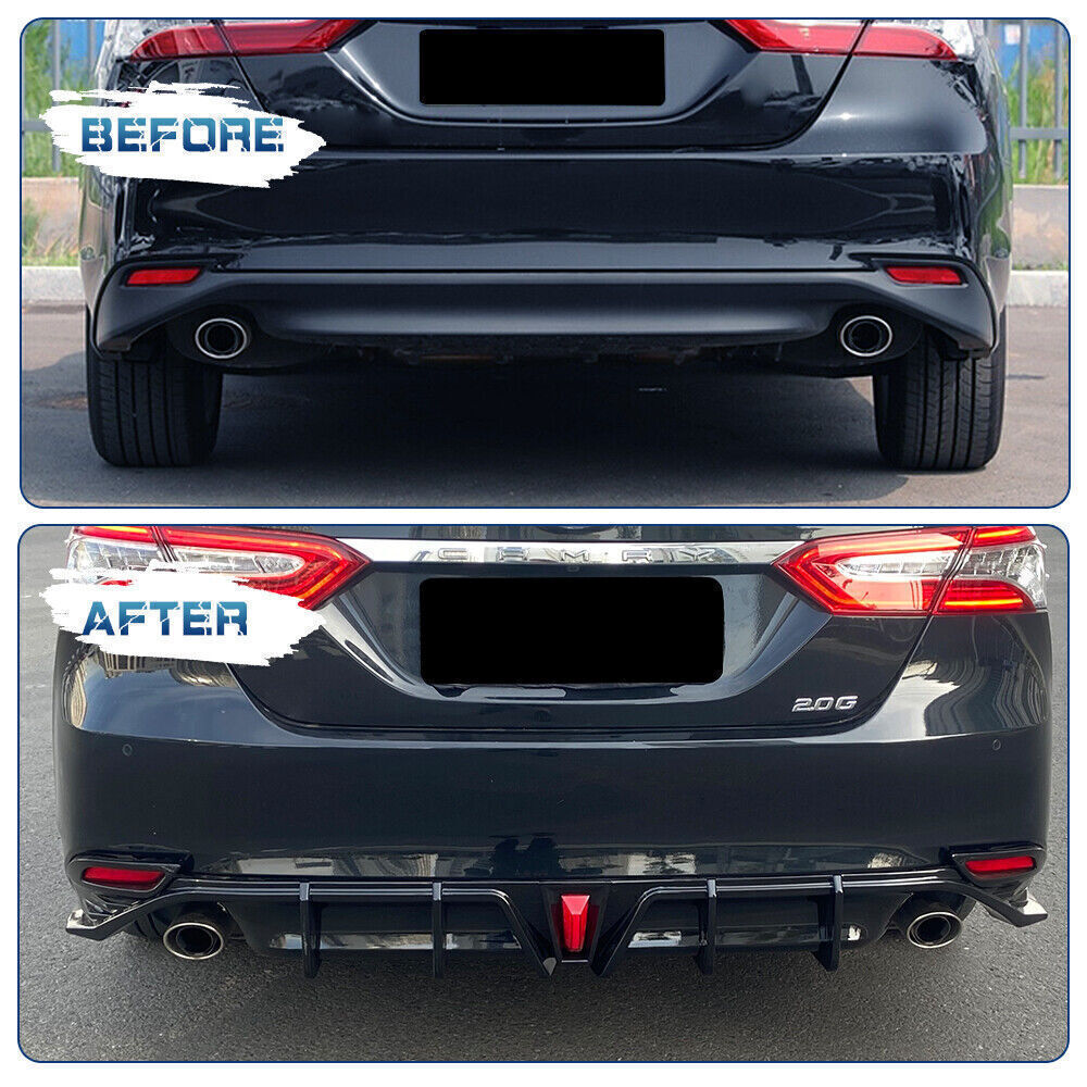Toyota Camry 18-23 Fits LE XLE Rear Diffuser Lip W/LED Light Glossy Black - ONECARWORLD