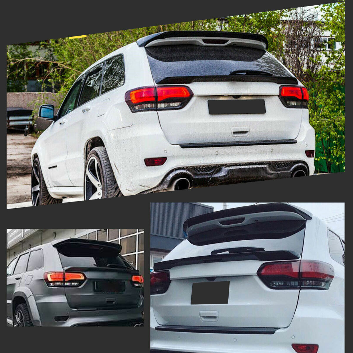 2013-2021 Jeep Grand Cherokee R Style Rear Roof Spoiler + Trunk Splitter Tailgate Mid Wing Gloss Black - ONECARWORLD