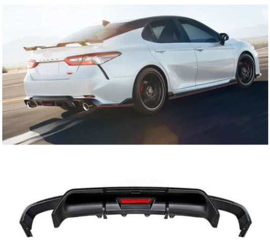 Toyota Camry 2018-2022 Rear Lip Bumper Diffuser W/LED Rear Body Splitter Diffuser Glossy Black - ONECARWORLD