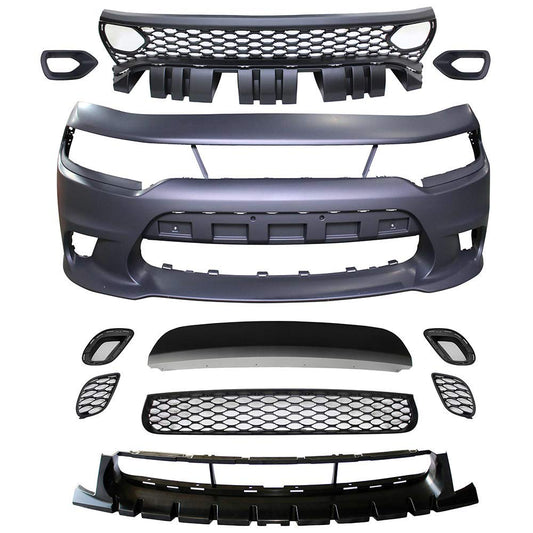 Dodge Charger Front Bumper Kit Hellcat Conversion 2015-2023 Without Fog Lamp Option Unpainted PP Onecarworld
