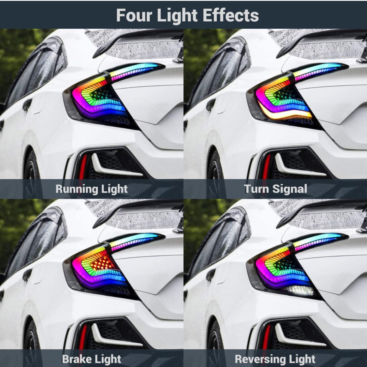 LED Tail Lights for Honda Civic 2016-2021 RGB Taillights Assembly for Honda Civic 10th Gen 2016/2017/2018/2019/2020/2021 Sequential Turn Signal, DRL,High & Low Beam Plug & Play (Sedans Only)