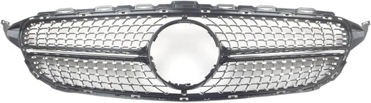 2015-2018 MERCEDES-BENZ C CLASS DIAMOND STYLE FRONT GRILLE BLACK + CHROME SILVER - ONECARWORLD