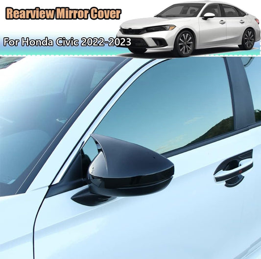 Honda 11th Civic 2022 2023 ABS Material Car Side Mirror Caps Horn style Rearview Mirror Cover Trim 2Pcs/Set(Mirror Glossy Black)