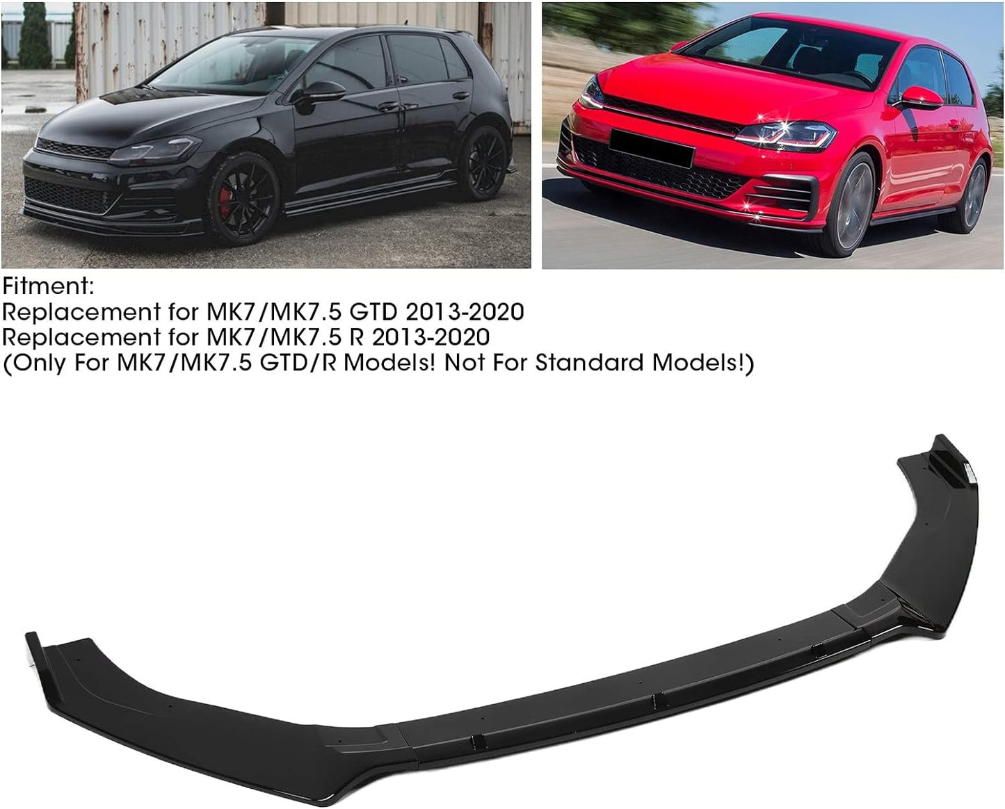 Volkswagen MK7 MK7.5 GTD R 2013‑2020 (Gloss Black) front bumper lip - ONECARWORLD