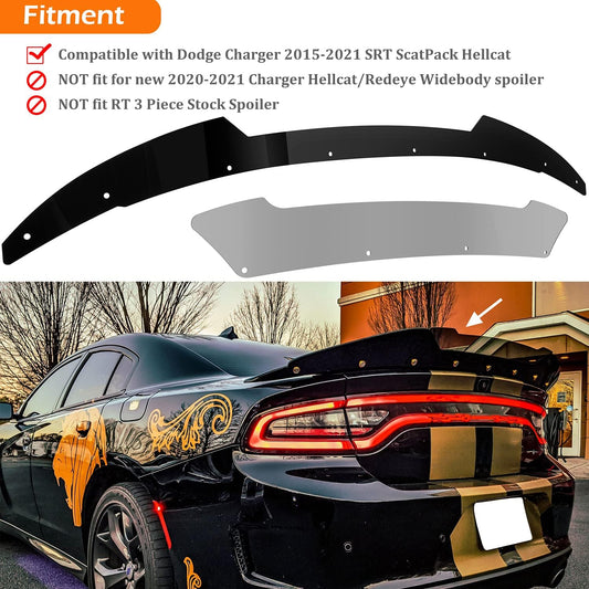 Rear Wicker Bill Spoiler Venom V2 for Dodge Charger 2015-2021 SRT ScatPack Hellcat, Add-on Type 2-Piece Rear Wickerbill Spoiler with RivNut Tool - ONECARWORLD