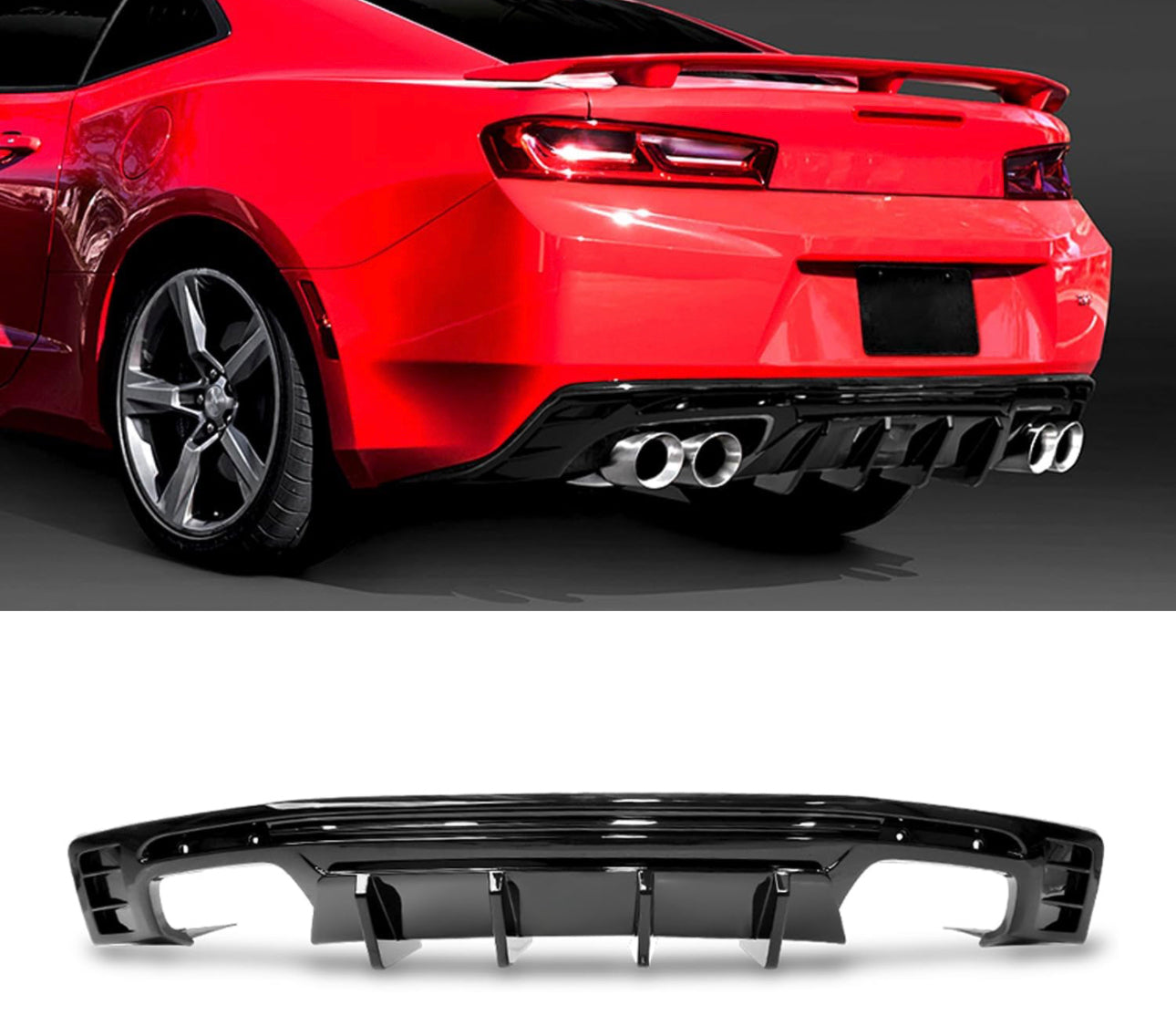 Camaro Rear Diffuser Bumper Lip Compatible with 2016-2023 Factory Style Lower Valance Glossy Black - ONECARWORLD