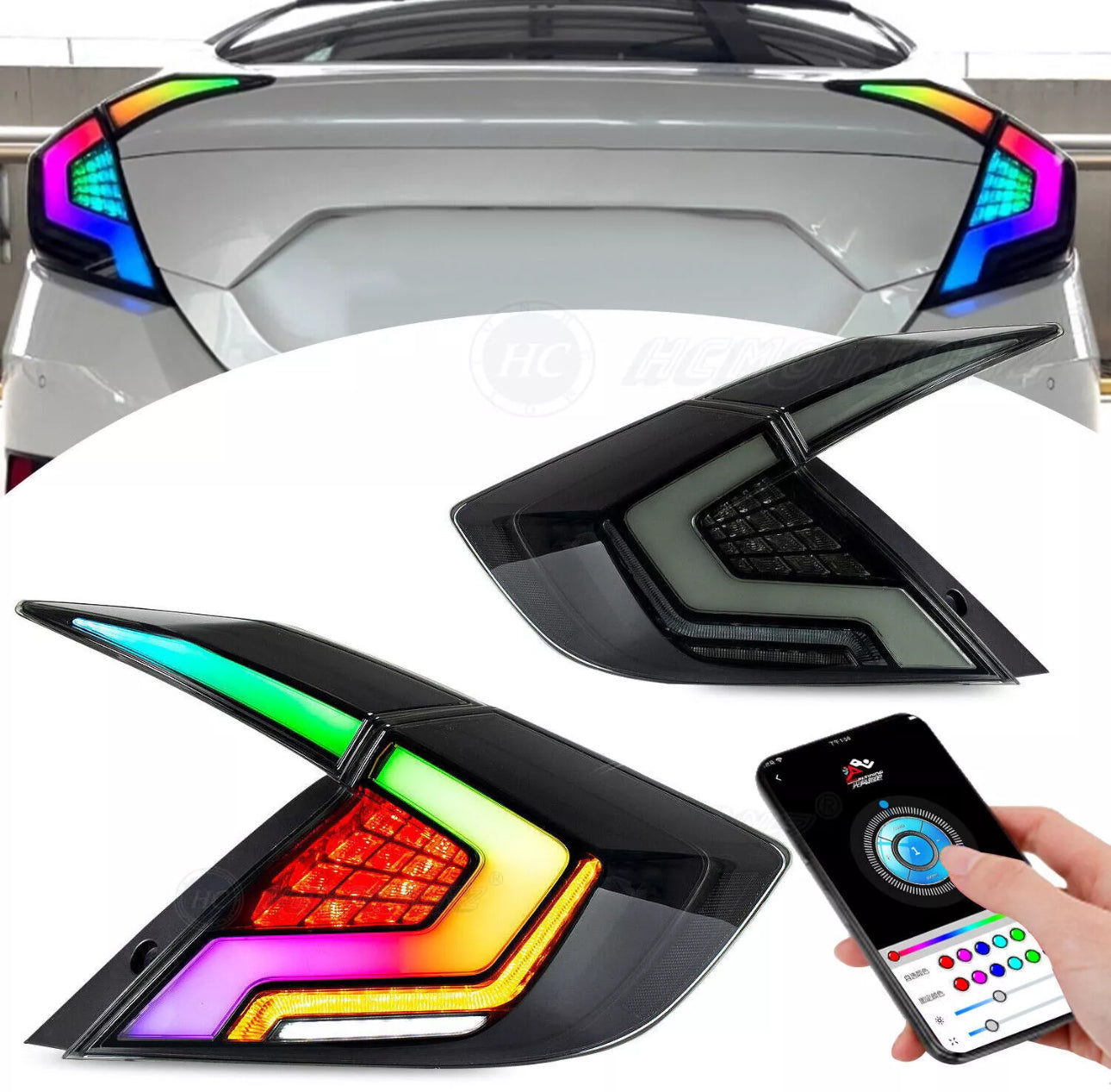 LED Tail Lights for Honda Civic 2016-2021 RGB Taillights Assembly for Honda Civic 10th Gen 2016/2017/2018/2019/2020/2021 Sequential Turn Signal, DRL,High & Low Beam Plug & Play (Sedans Only)