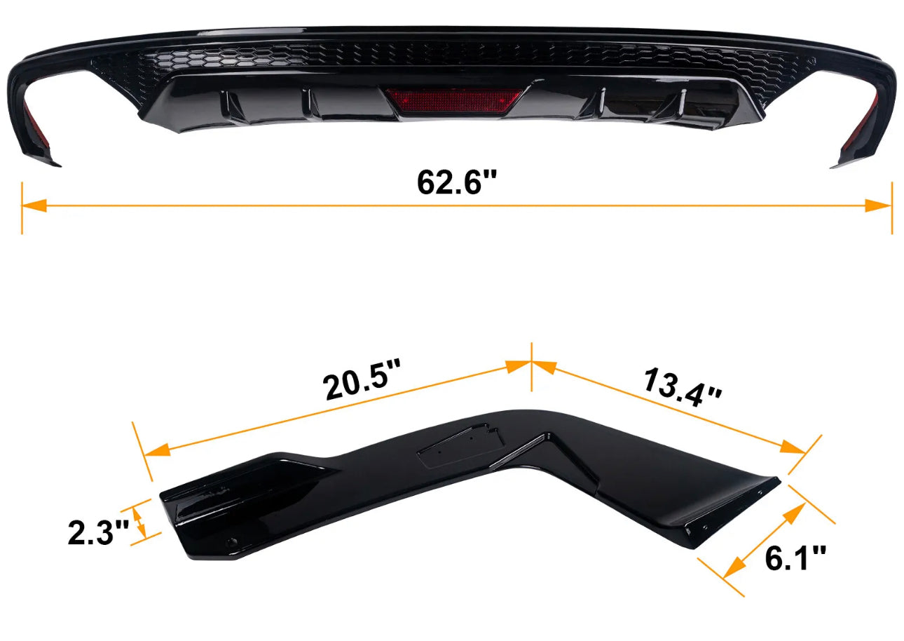 2018-2021 Honda Accord Diffuser with W/LED Brake Light Rear Bumper Diffuser Lip + Corner Apron Spats Glossy Black Rear Bumper Lip - ONECARWORLD