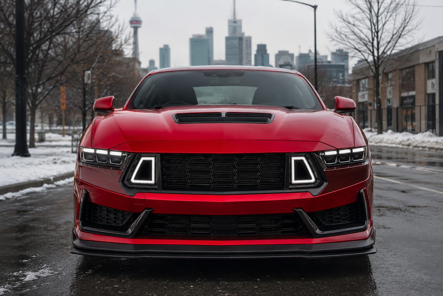 2024+ Ford Mustang Dark Horse Style Front Bumper Conversion – LED Grille – Black – Onecarworld