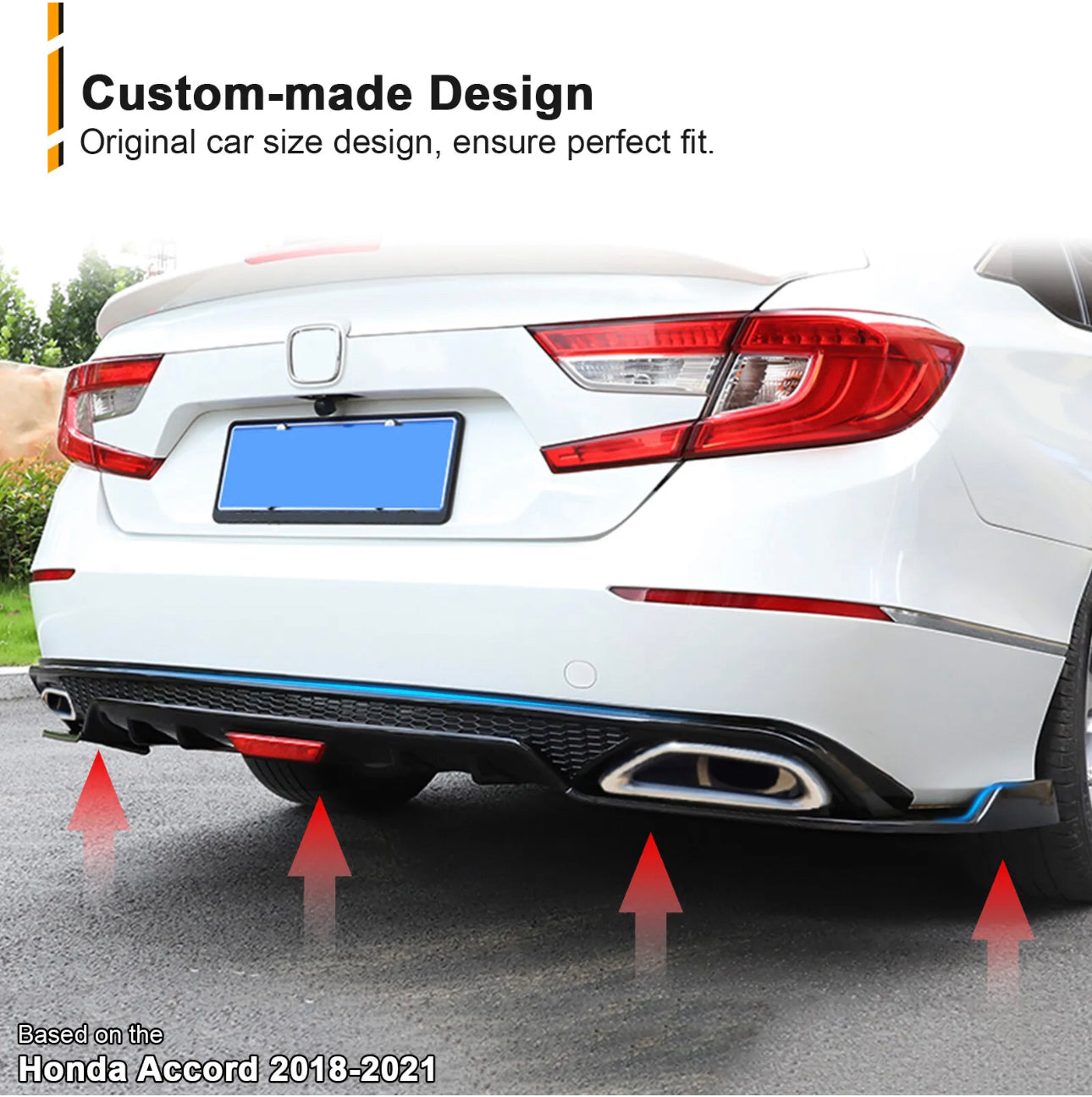 2018-2021 Honda Accord Diffuser with W/LED Brake Light Rear Bumper Diffuser Lip + Corner Apron Spats Glossy Black Rear Bumper Lip - ONECARWORLD