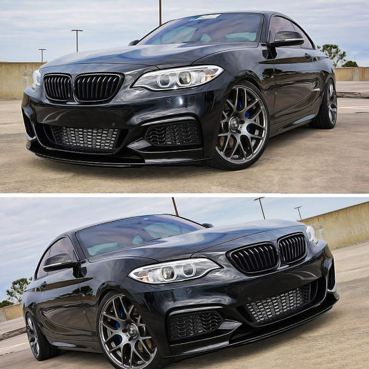 Front Bumper Lip for BMW 2 Series F22 220i 228i 230i M235i M240i 2013-2020 Gloss Black ABS Front Spoiler Splitter Lip MPerfomance Style (Two Piece Lip) - ONECARWORLD