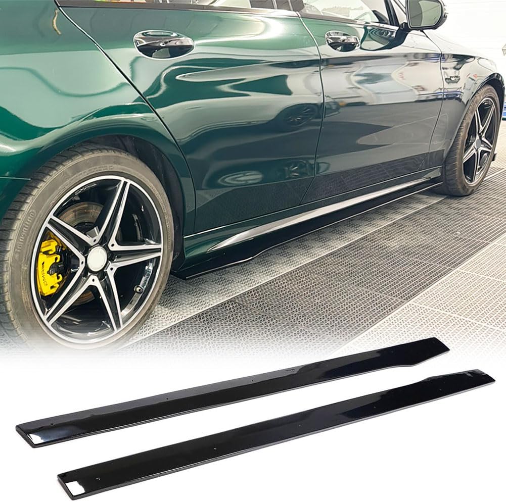 Mercedes Benz C-Class W205 C205 2015-2018 A205 C300 C400 Sport C43 C63 AMG 2Door 4Door Gloss Black Side Skirts Rocker Panels Extension Lip Onecarworld