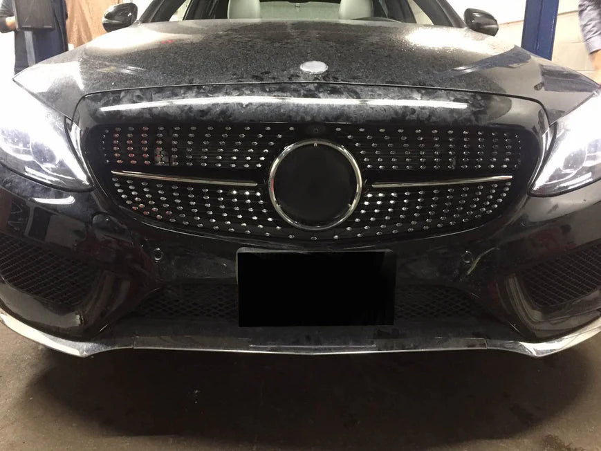 2015-2018 MERCEDES-BENZ C CLASS DIAMOND STYLE FRONT GRILLE FULL BLACK - ONECARWORLD