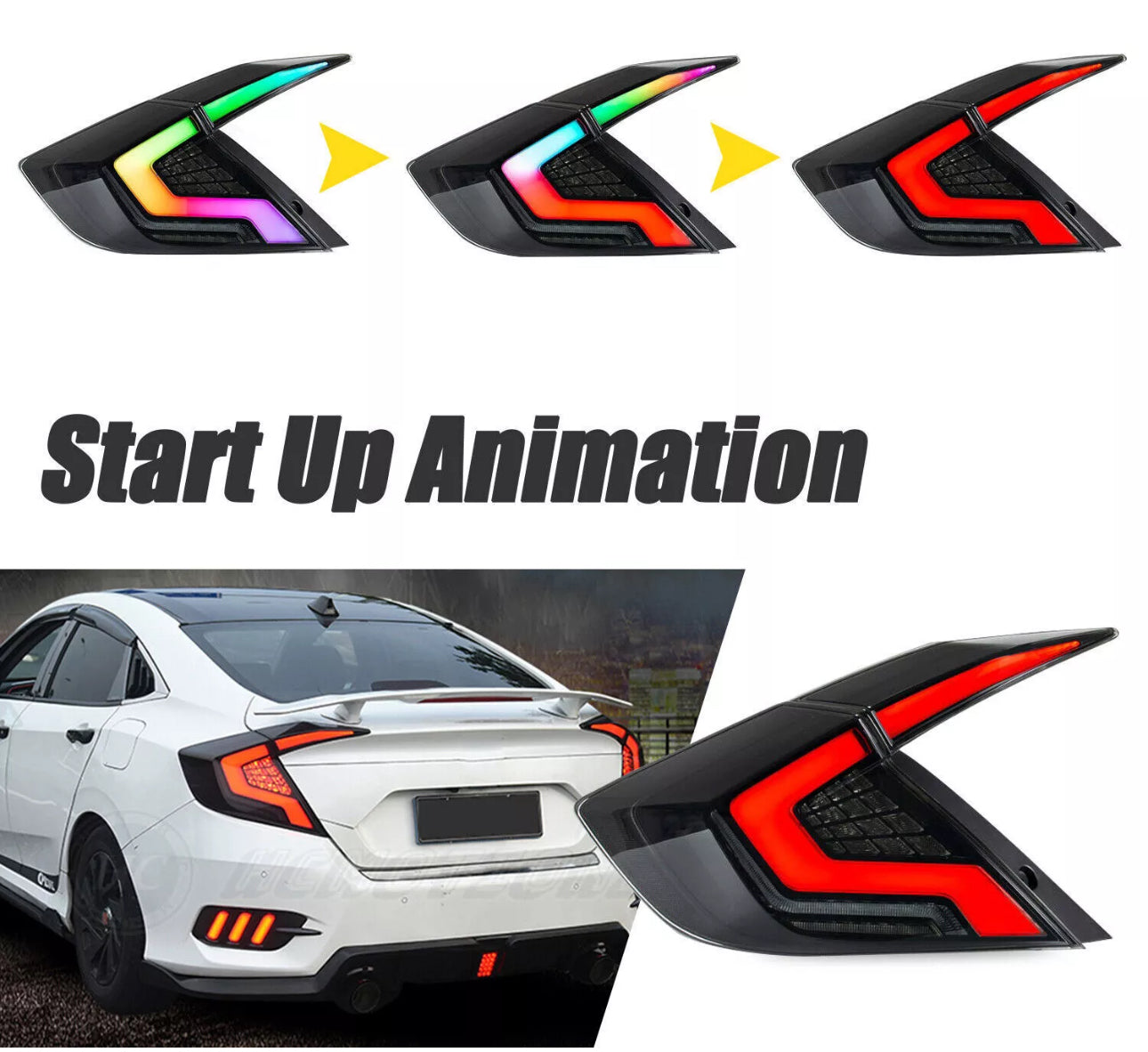 LED Tail Lights for Honda Civic 2016-2021 RGB Taillights Assembly for Honda Civic 10th Gen 2016/2017/2018/2019/2020/2021 Sequential Turn Signal, DRL,High & Low Beam Plug & Play (Sedans Only)