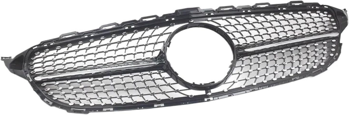 2015-2018 MERCEDES-BENZ C CLASS DIAMOND STYLE FRONT GRILLE BLACK + CHROME SILVER - ONECARWORLD