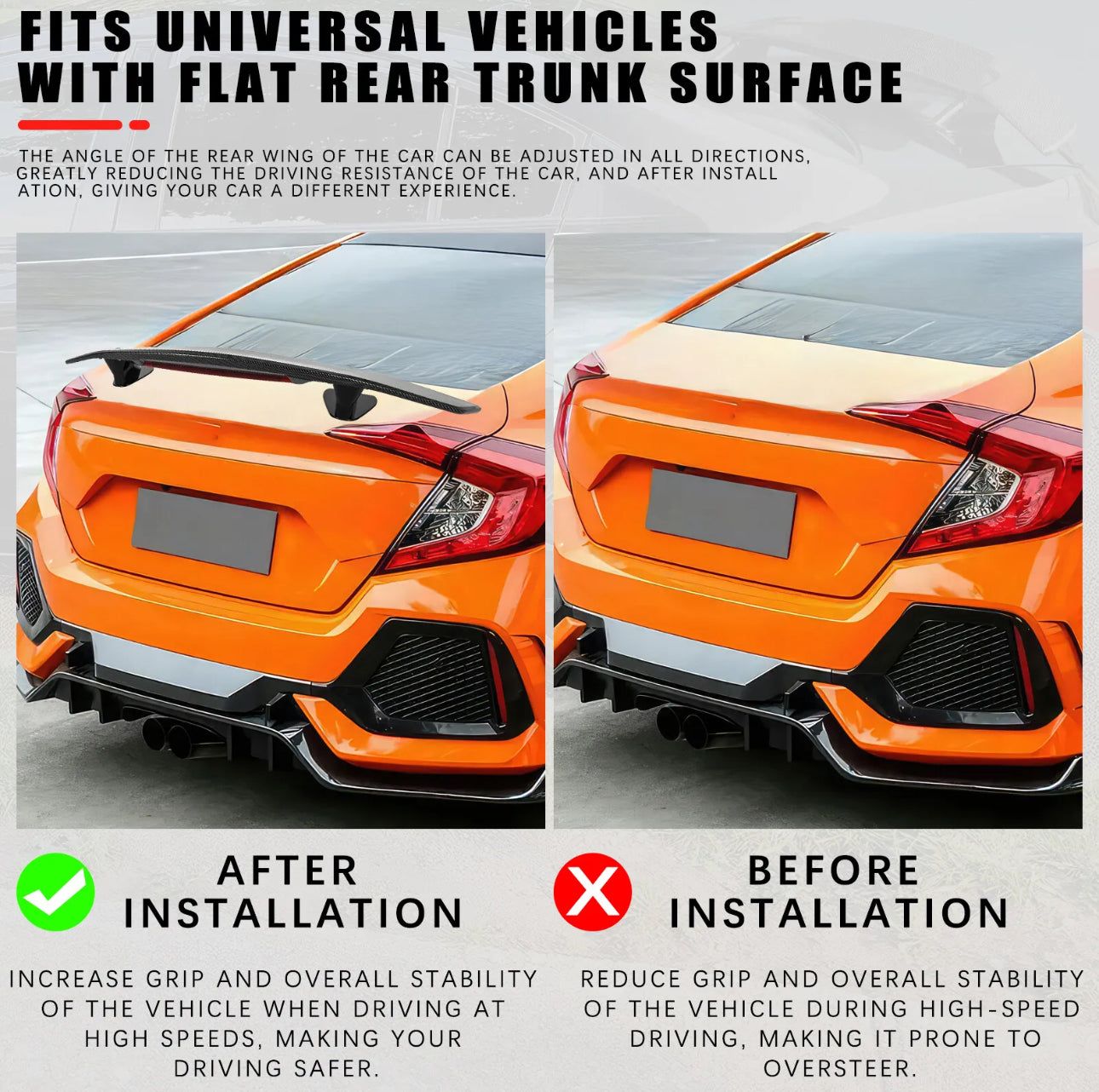 UNIVERSAL CARBON STYLE REAR TRUNK SPOILER WING FOR ALL SEDAN CARS WITH FLAT SURFACE TRUNK. - ONECARWORLD
