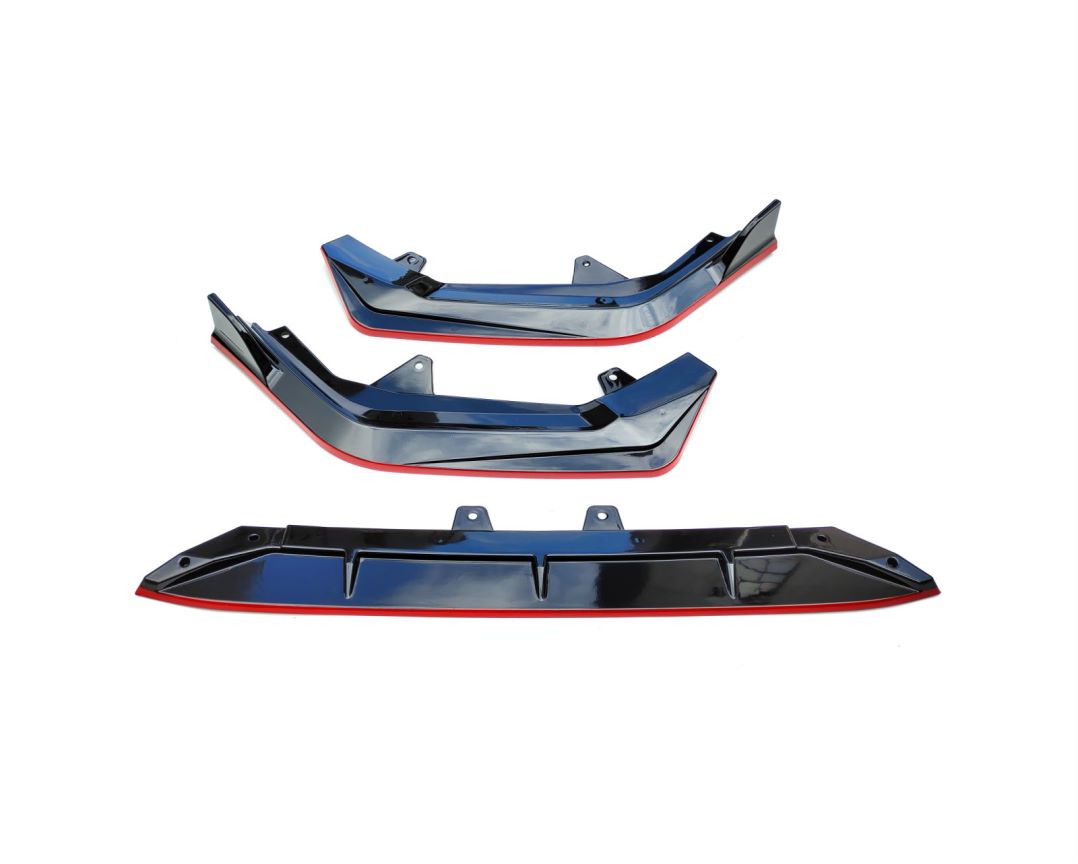 Civic Front Lip Compatible with 2022-2025 11th Generation, ABS Gloss Black with Red Accent Painted