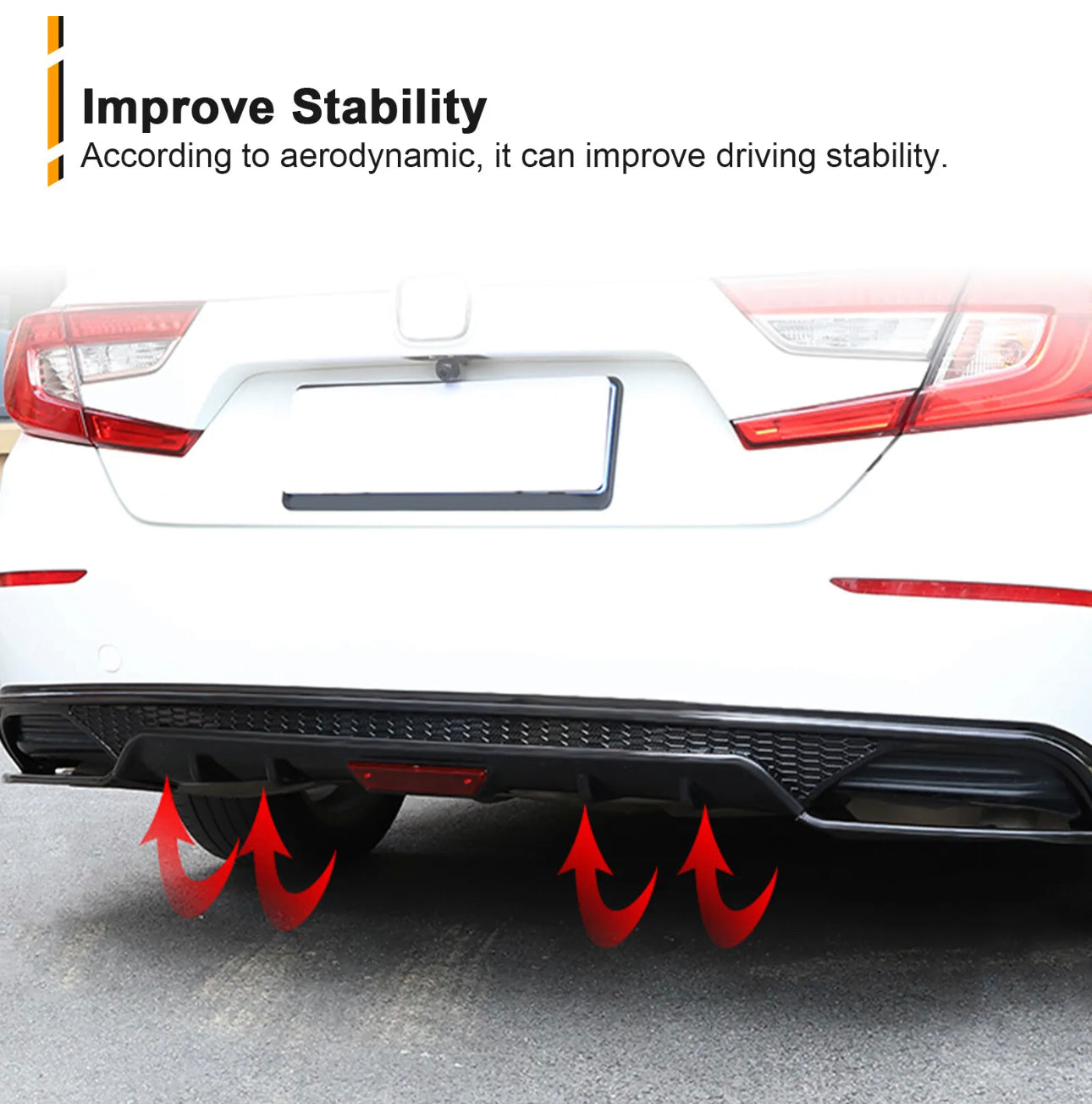 2018-2021 Honda Accord Diffuser with W/LED Brake Light Rear Bumper Diffuser Lip + Corner Apron Spats Glossy Black Rear Bumper Lip - ONECARWORLD