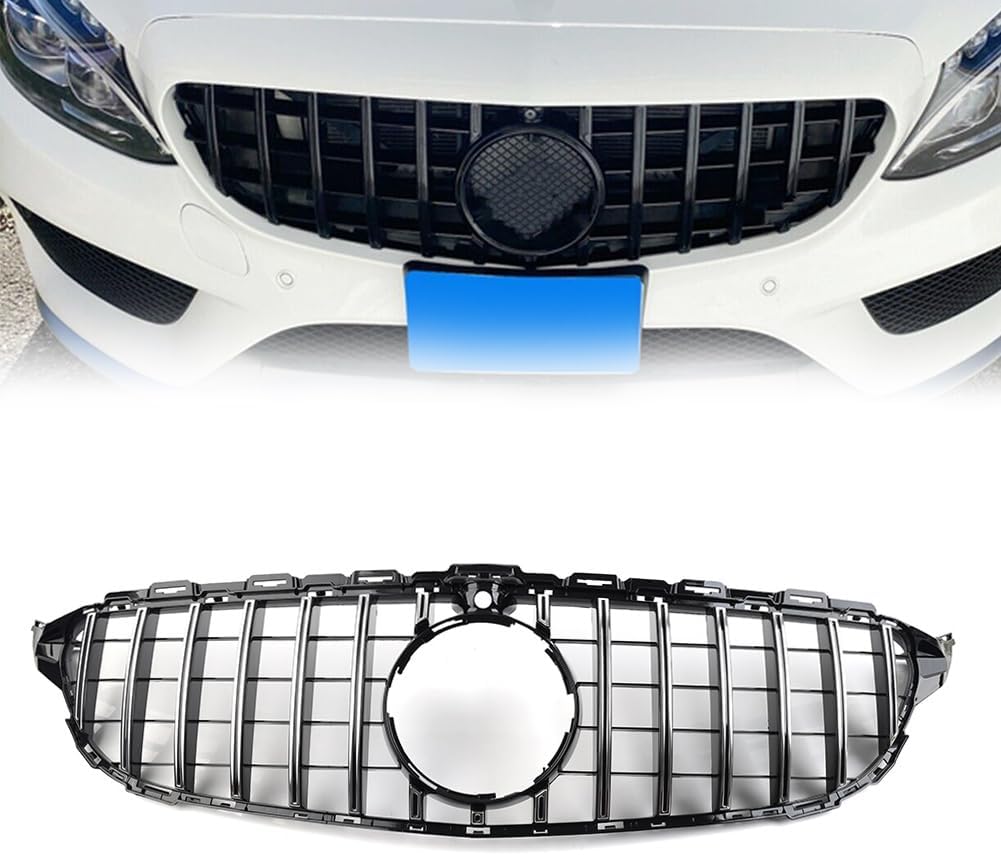 2015-2018 MERCEDES-BENZ C CLASS GT STYLE FRONT GRILLE (BLACK+ SILVER )WITH CAMERA HOLE. - ONECARWORLD