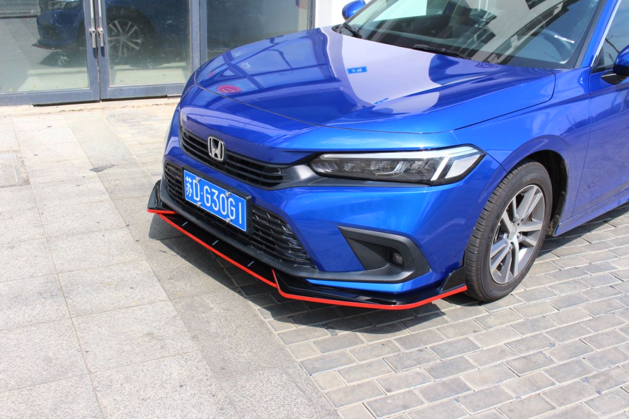 Civic Front Lip Compatible with 2022-2025 11th Generation, ABS Gloss Black with Red Accent Painted