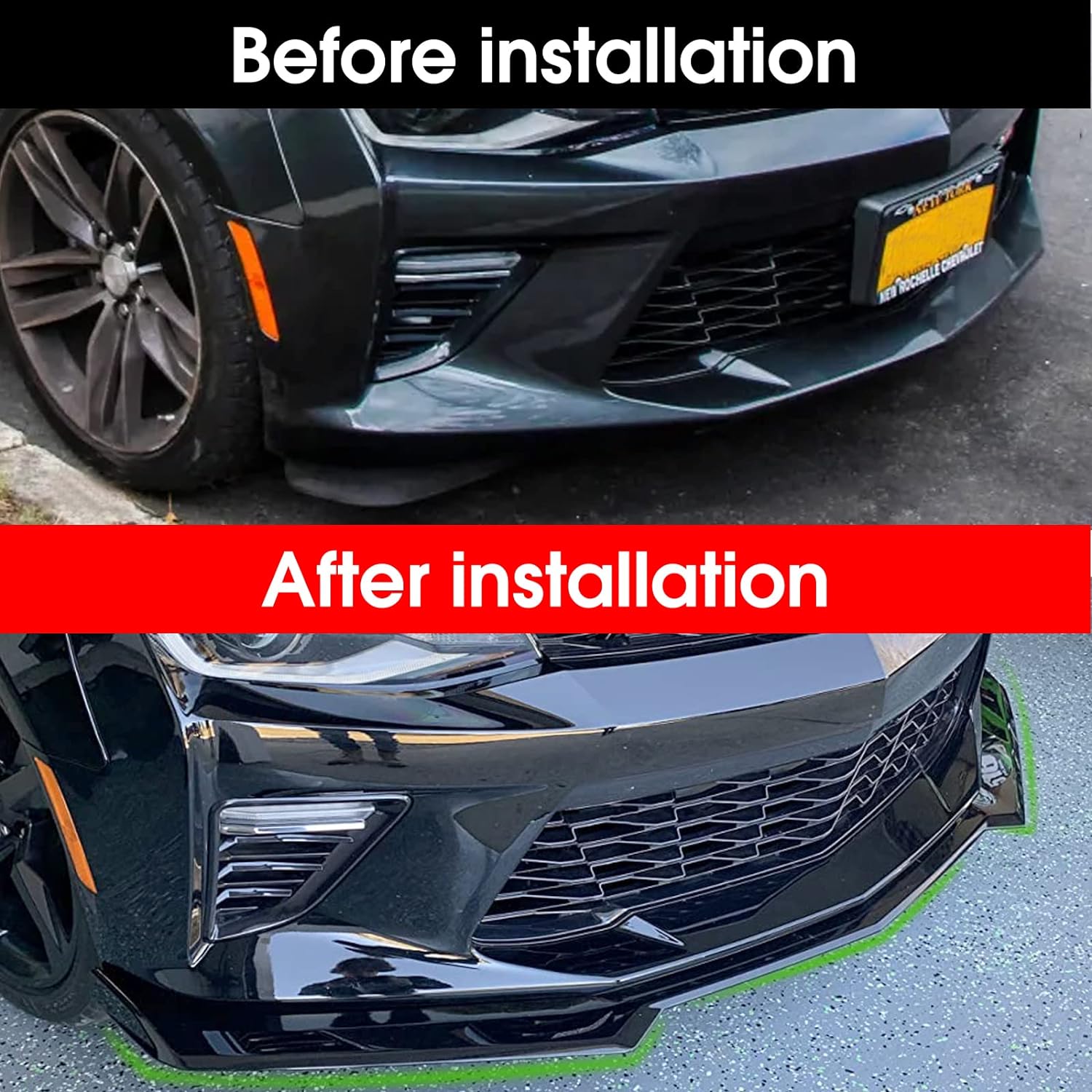 Camaro Front Bumper Lip for  SS /19-22 LS LT RS Glossy Black ABS Front Bumper Lip Splitter Spoiler 3pcs - ONECARWORLD