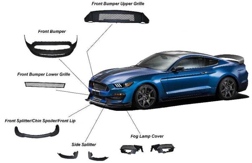 15-17 Mustang GT350 Style Mustang Front Bumper with Front Lip – Polypropylene (Fits ECO, GT & V6) - ONECARWORLD
