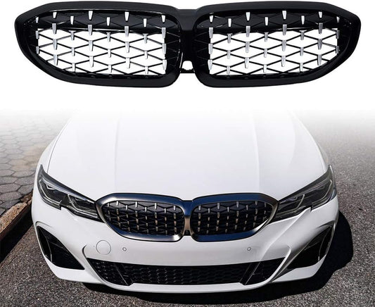 BMW 3 Series G20 G28 2019-2022 Diamond Front Kidney Grille Silver Replacement Grills Onecarworld