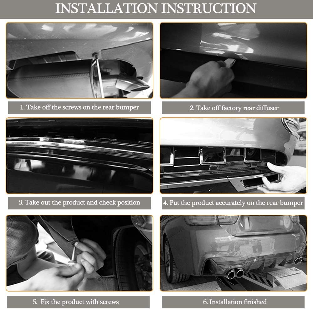 Rear Diffuser for 2012-2019 BMW 3 Series F30 F31 320i 330i 340i with M Sport Bumper,Gloss Black ABS Material Lower Bumper Lip Double Exhaust - ONECARWORLD