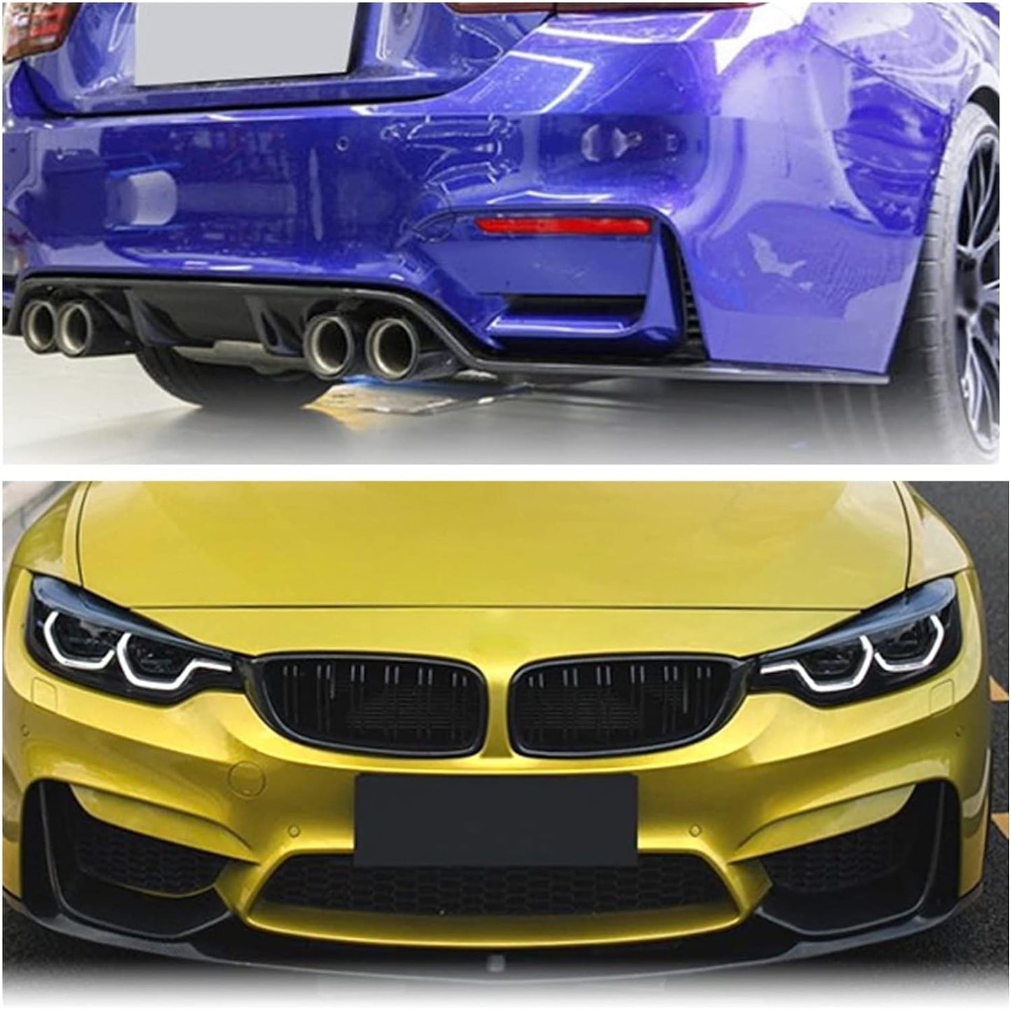 BMW F80 M3 F82 F83 M4 2015-2020 Front Lip + Rear Diffuser Glossy Black - ONECARWORLD