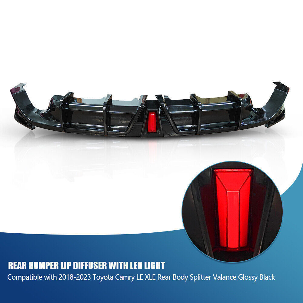 Toyota Camry 18-23 Fits LE XLE Rear Diffuser Lip W/LED Light Glossy Black - ONECARWORLD