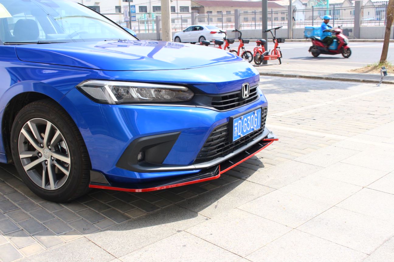 Civic Front Lip Compatible with 2022-2025 11th Generation, ABS Gloss Black with Red Accent Painted