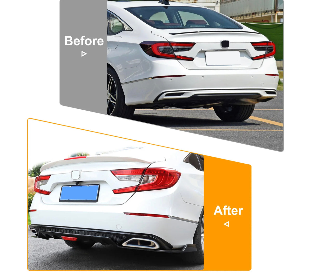 2018-2021 Honda Accord Diffuser with W/LED Brake Light Rear Bumper Diffuser Lip + Corner Apron Spats Glossy Black Rear Bumper Lip - ONECARWORLD