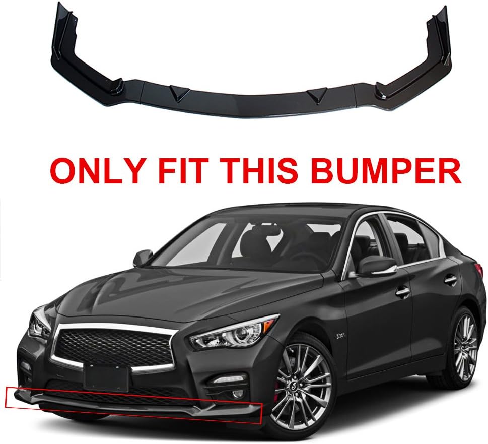 Front Bumper Lip Spoiler for 2014-2017 Infiniti Q50 | Gloss Black PP Lip Spoiler - ONLY FIT The Bumper in Picture - ONECARWORLD