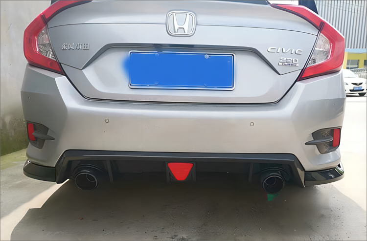 Honda Civic 10th Gen 2016-2019 Rear Diffuser Spoiler Lip with Triangle Light Glossy Black