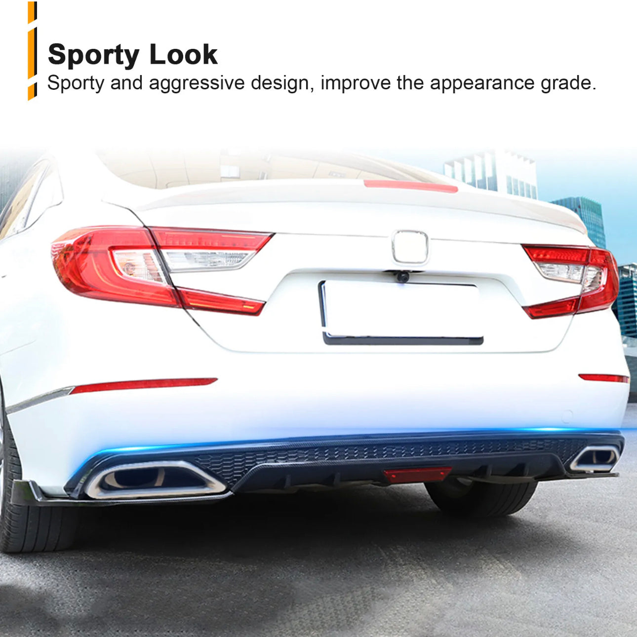 2018-2021 Honda Accord Diffuser with W/LED Brake Light Rear Bumper Diffuser Lip + Corner Apron Spats Glossy Black Rear Bumper Lip - ONECARWORLD