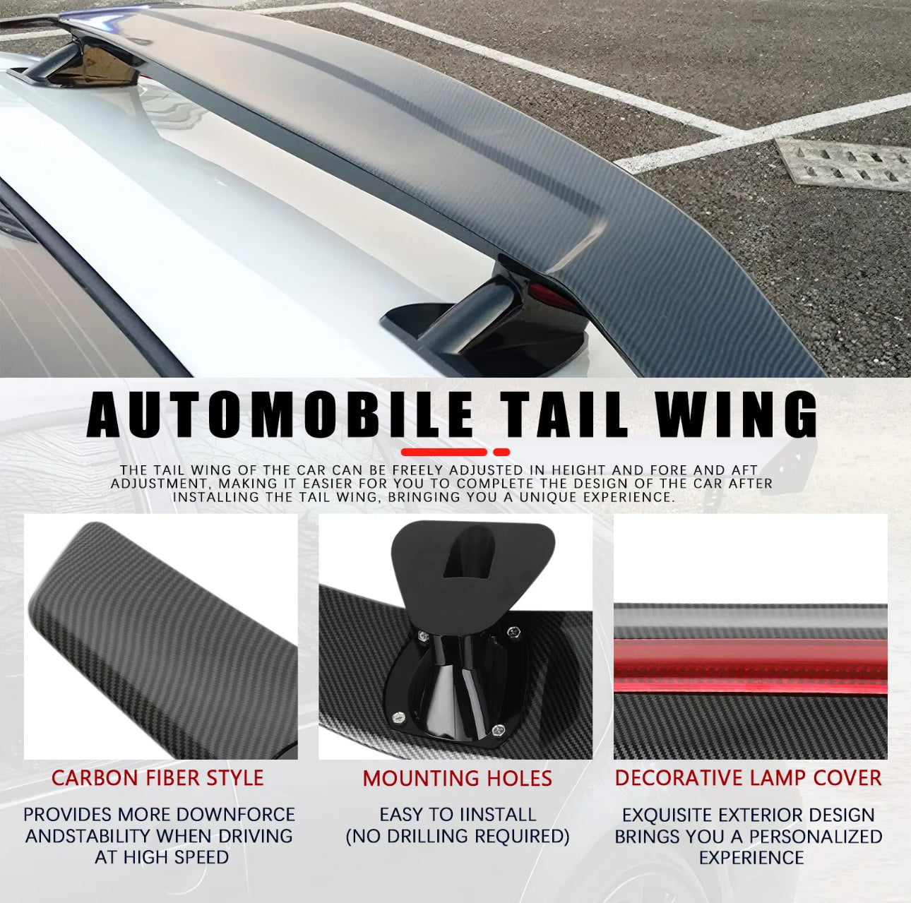 UNIVERSAL CARBON STYLE REAR TRUNK SPOILER WING FOR ALL SEDAN CARS WITH FLAT SURFACE TRUNK. - ONECARWORLD