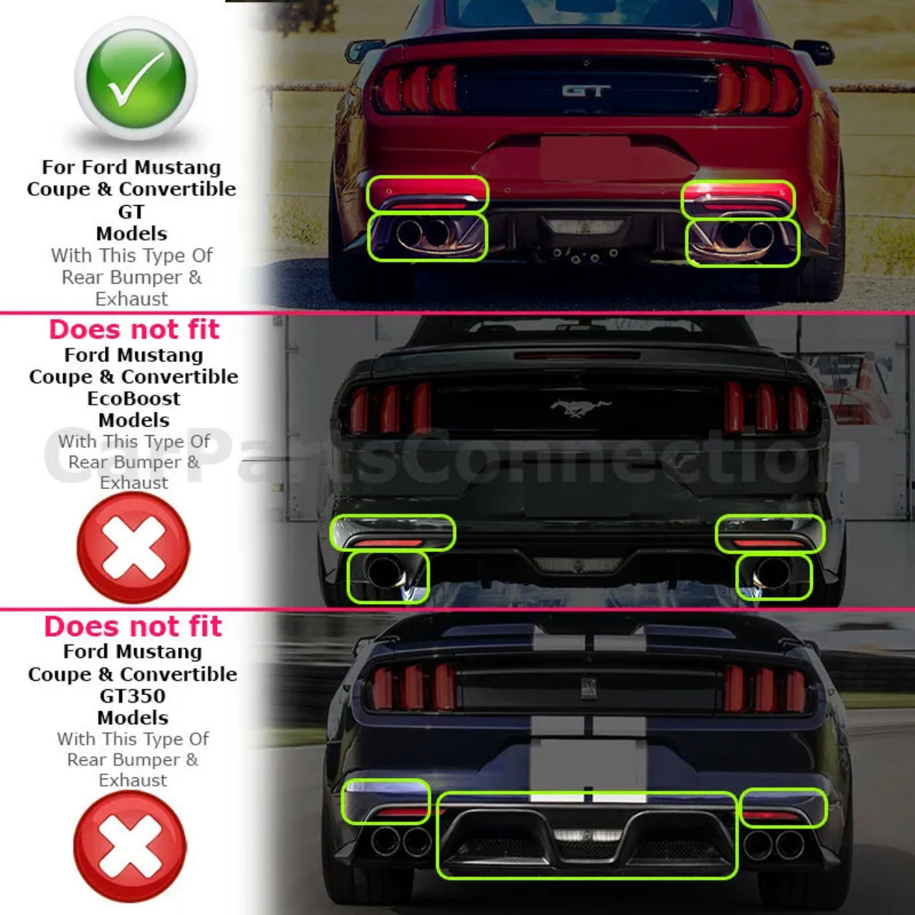 Mustang Quad Tip GT350 18-23 Rear Bumper Lip Diffuser High Quality Splitter Leather patter GT Black Big Fin Style - ONECARWORLD