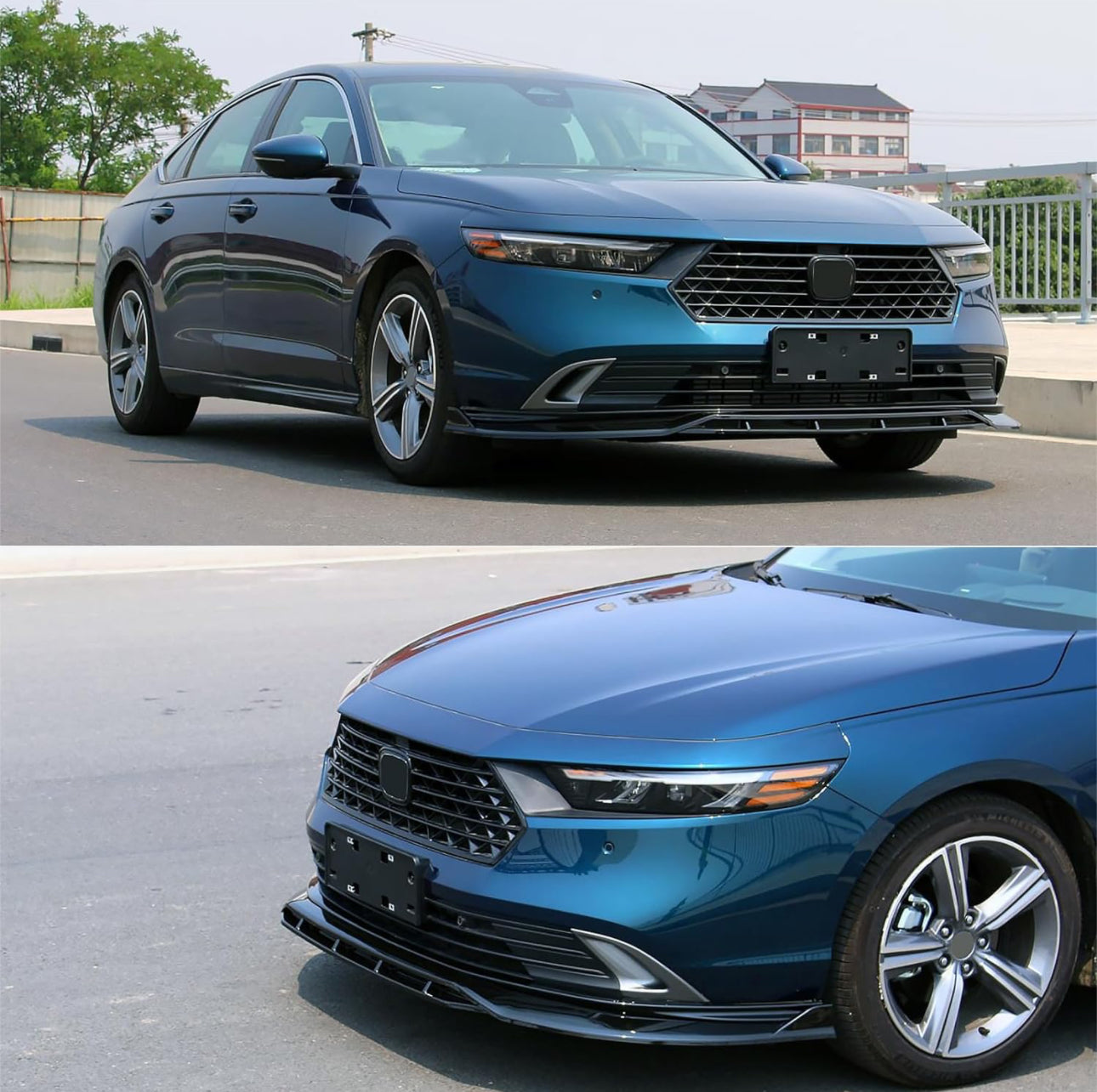 Honda Accord 11th Gen Front Bumper Lip V1 Style 4PC Body Kit (2023-2024) Glossy Black.