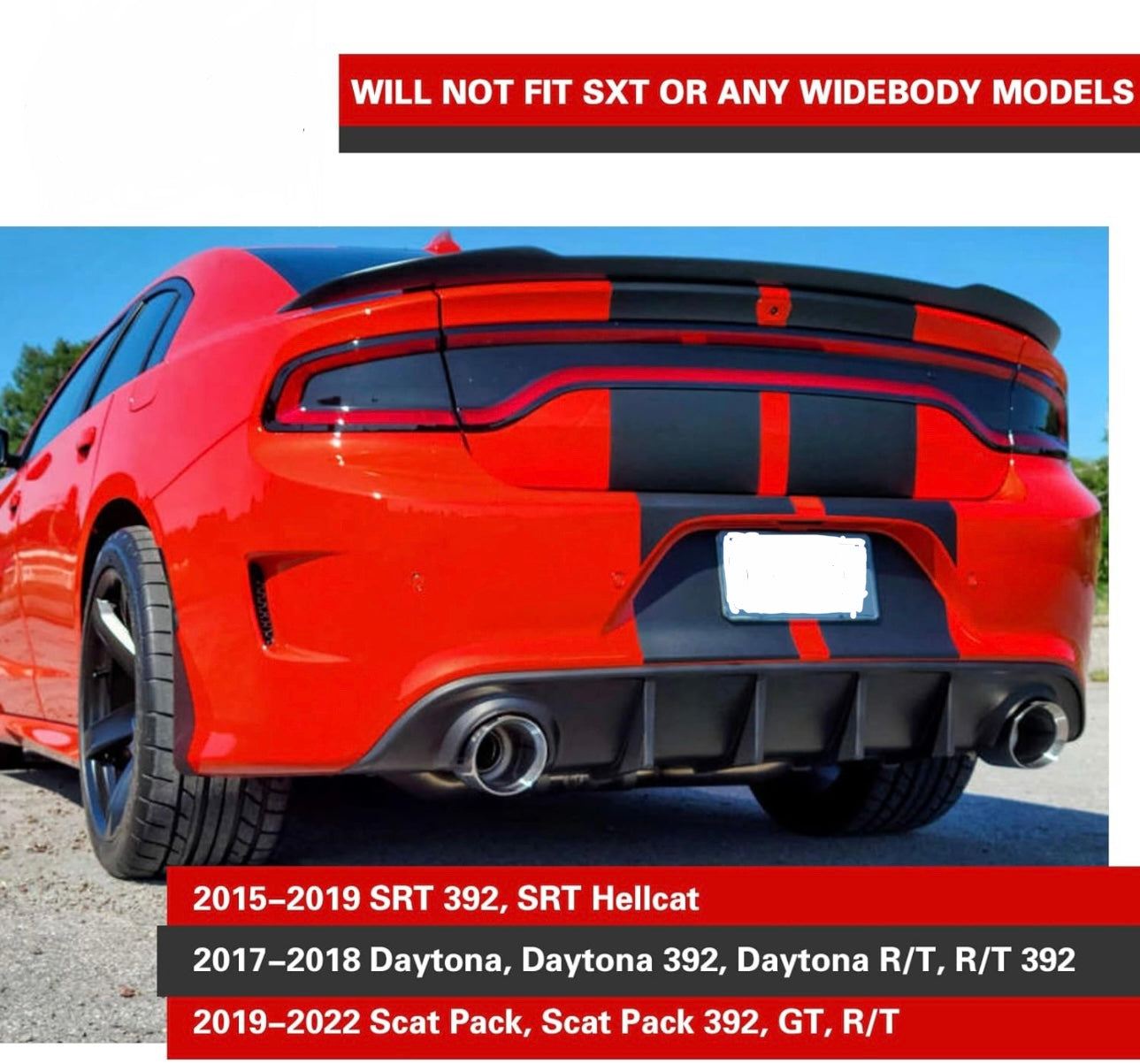 Rear Diffuser for 2015-2020 Charger SRT, RT, Daytona, GT, Scatpack Superbee Rear Lip Bumper PP Valance Diffuser OE Style - ONECARWORLD