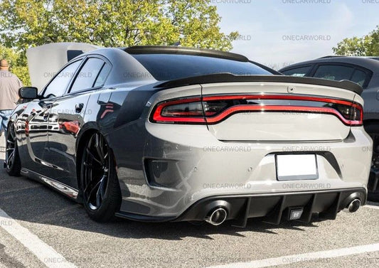Dodge Charger Rear Bumper Diffuser & Valances with LED Brake Light – Fits Dodge Charger (2015–2023) Glossy Black -Onecarworld