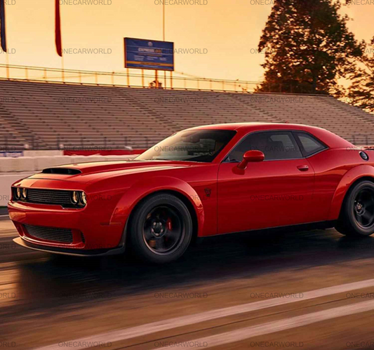 Dodge Challenger Demon Style Front Bumper with Lip, Fender Flares 2015-2023 | Polypropylene | Unpainted Black OneCarWorld