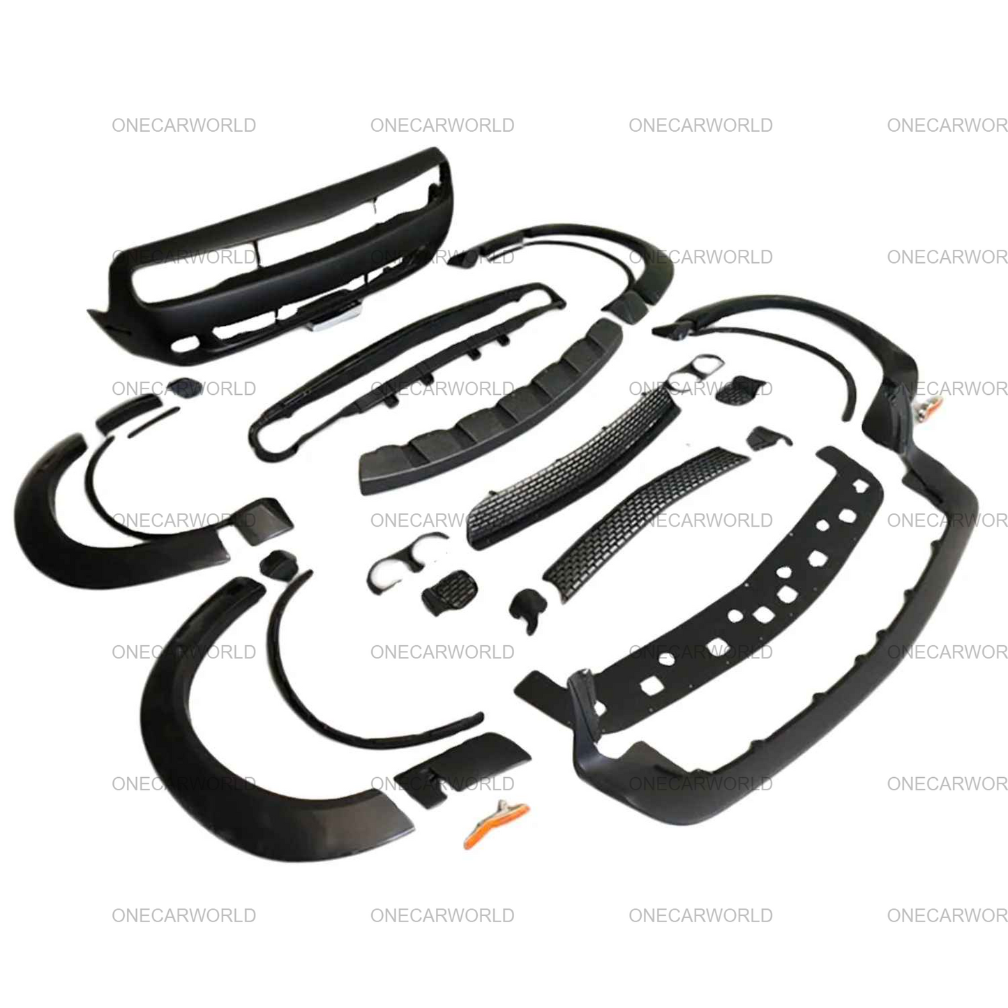 Dodge Challenger Demon Style Front Bumper with Lip, Fender Flares 2015-2023 | Polypropylene | Unpainted Black OneCarWorld