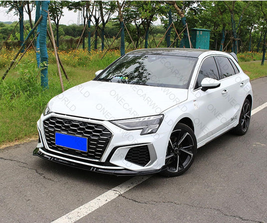Audi A3 Front Bumper Lip 2021+ Gloss Black Onecarworld