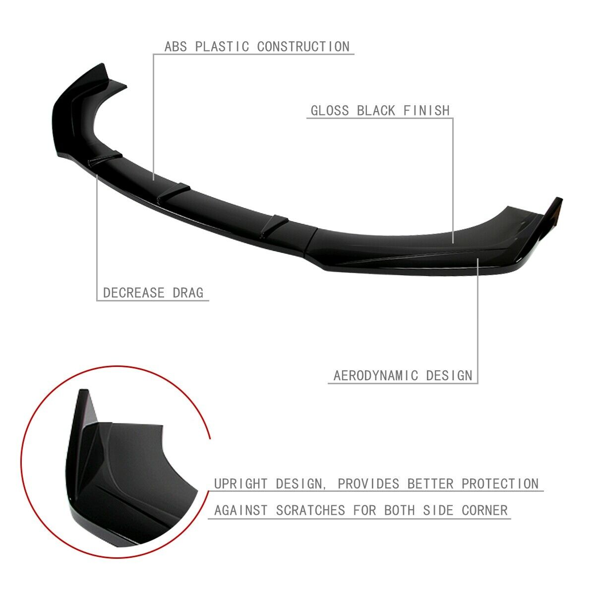 UNIVERSAL GLOSSY BLACK FRONT LOWER BUMPER SPLITTER SPOILER LIP BODY KIT - ONECARWORLD