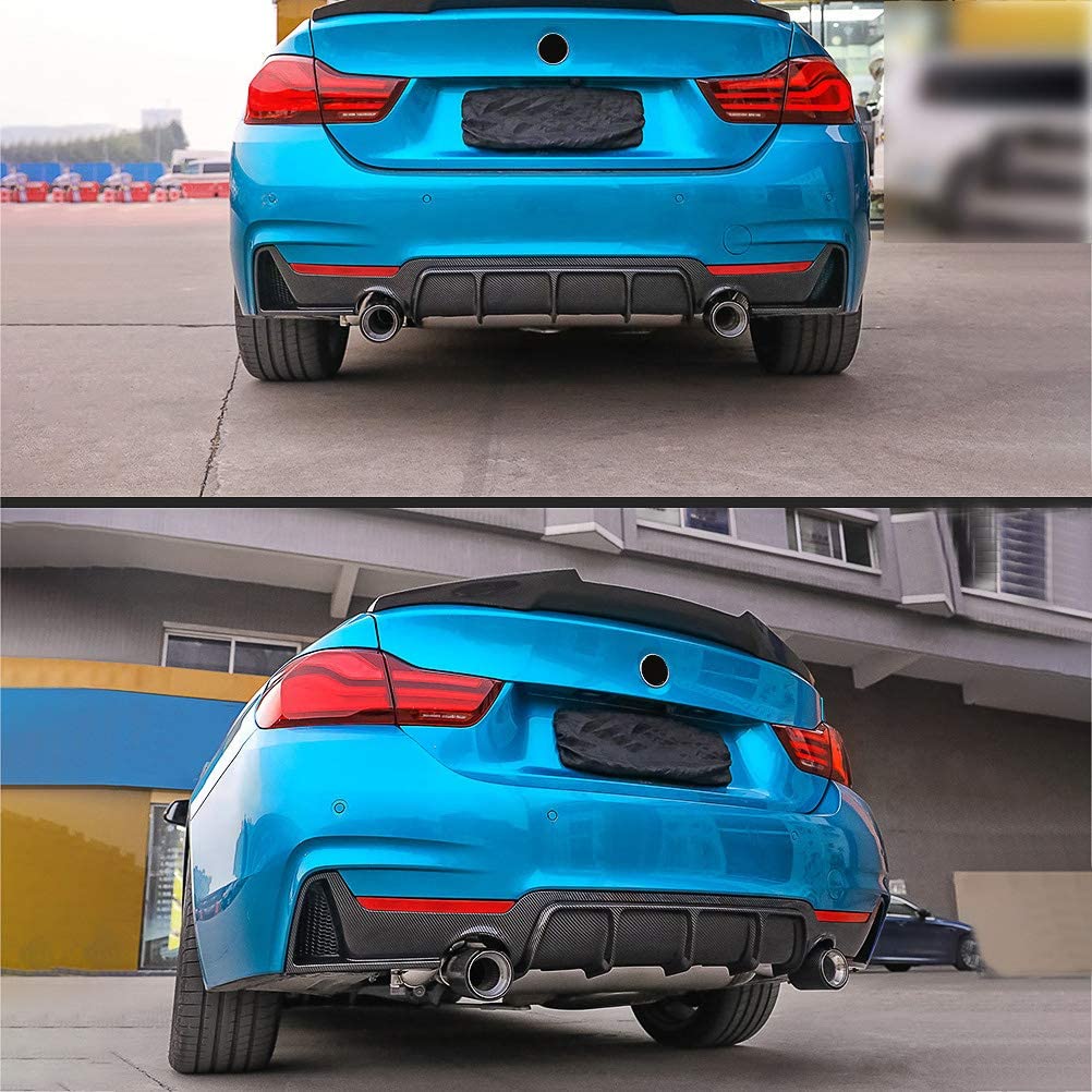 Rear Bumper Diffuser Dual Exhaust For BMW 430 F32 F33 435i M Tech Quad Out 2014-2018 Carbon Fiber Style - ONECARWORLD