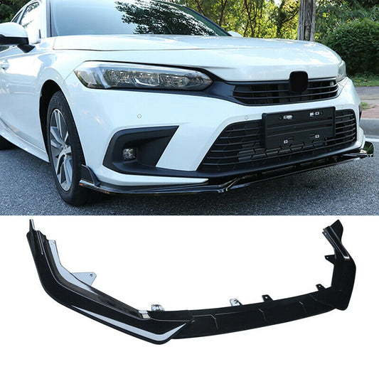 Honda Civic 11th Sedan 4Dr Front Bumper Lip Spoiler Gloss Black Fits 2021 2022 - ONECARWORLD