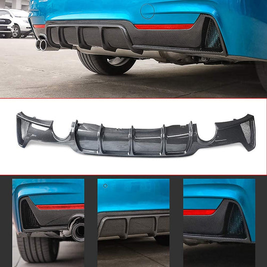 Rear Bumper Diffuser Dual Exhaust For BMW 430 F32 F33 435i M Tech Quad Out 2014-2018 Carbon Fiber Style - ONECARWORLD