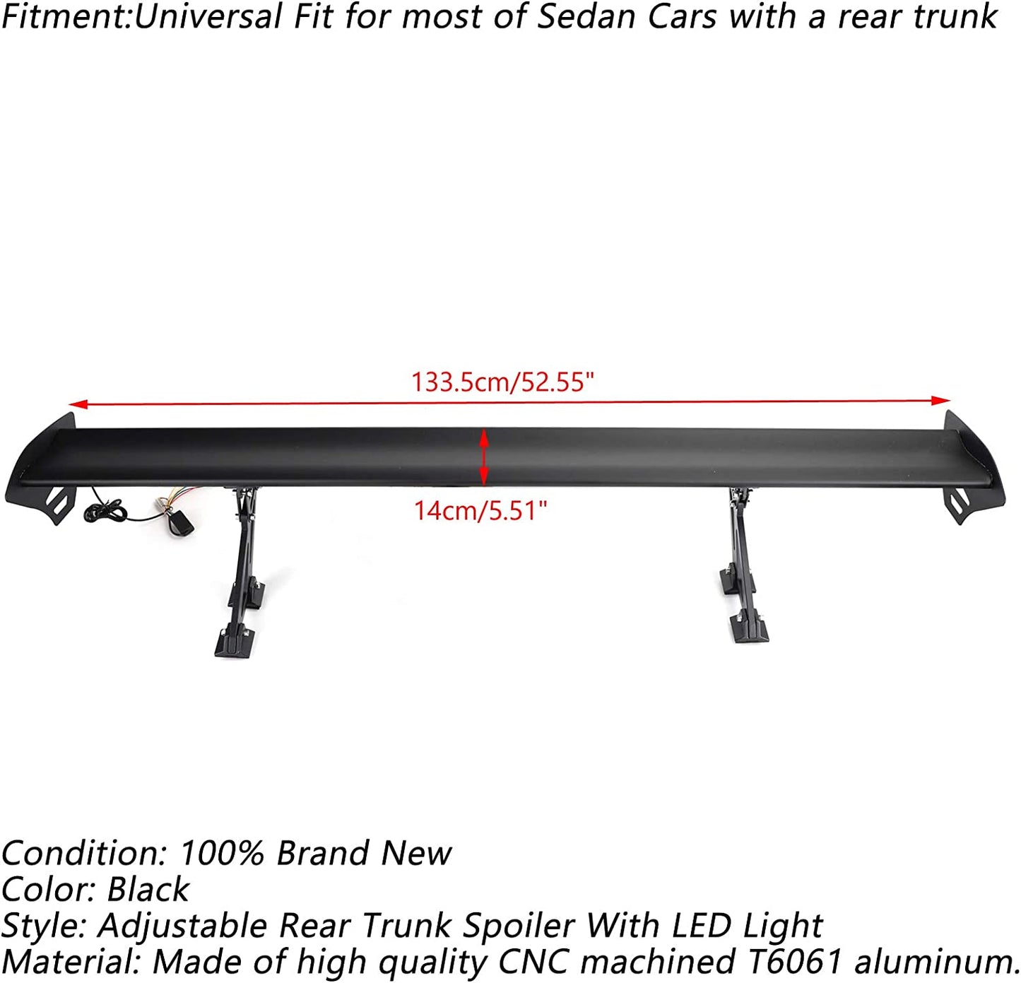High Quality Universal LED Glossy Black Trunk Spoiler Body Kit for all Sedan Cars - ONECARWORLD